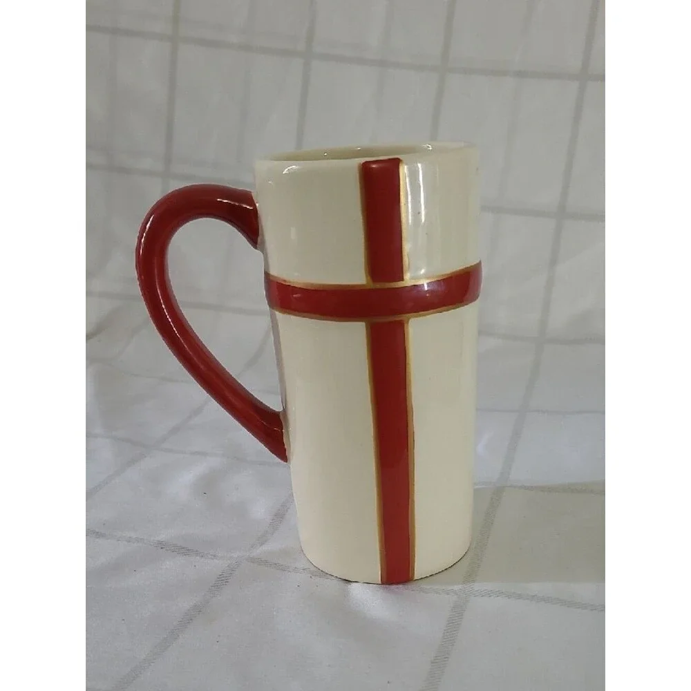 St. Nicholas Square Cream Mug with Red Bow Accents